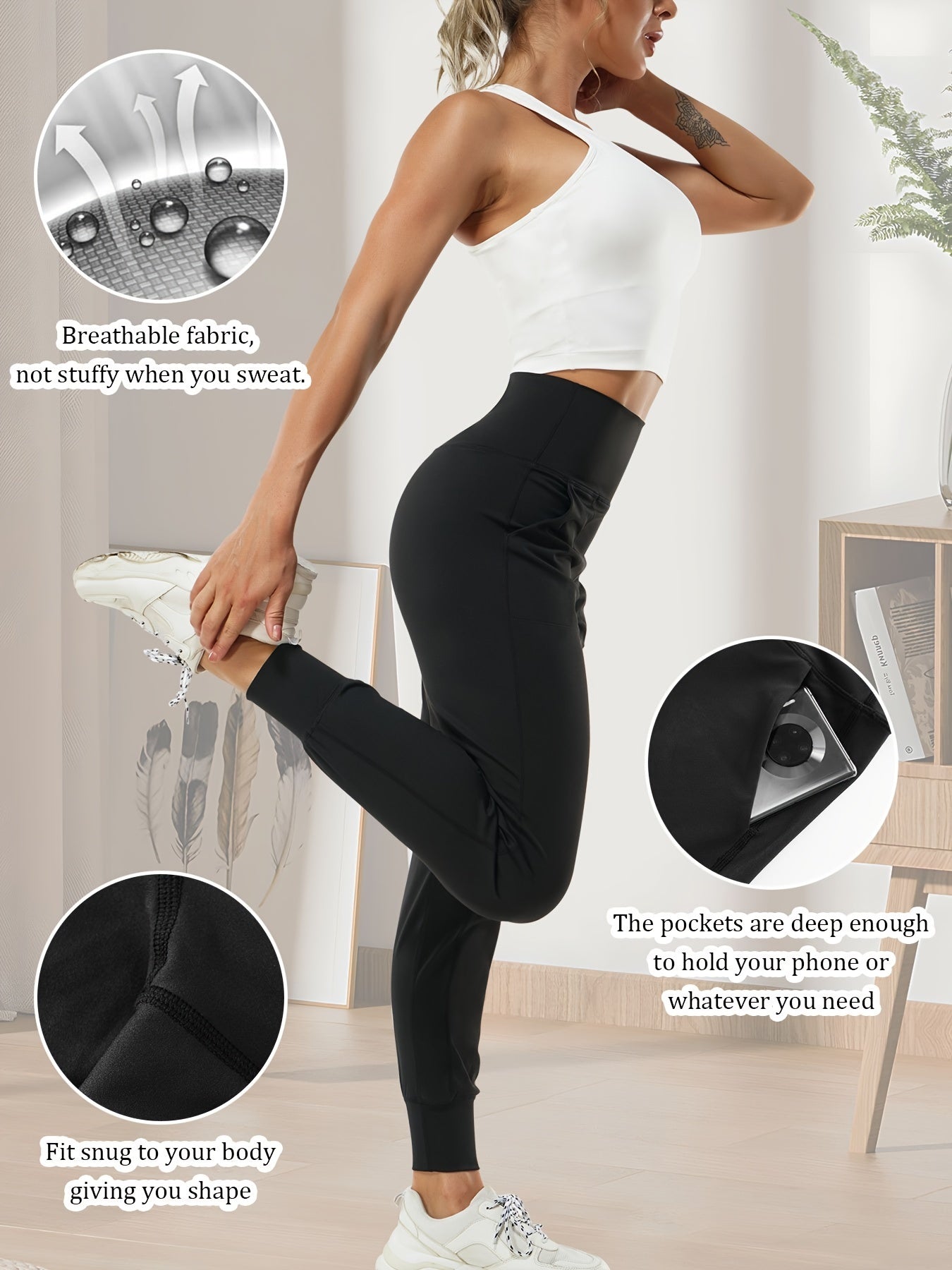 Shaping high-waist sporty pants for women, providing tummy control and support.