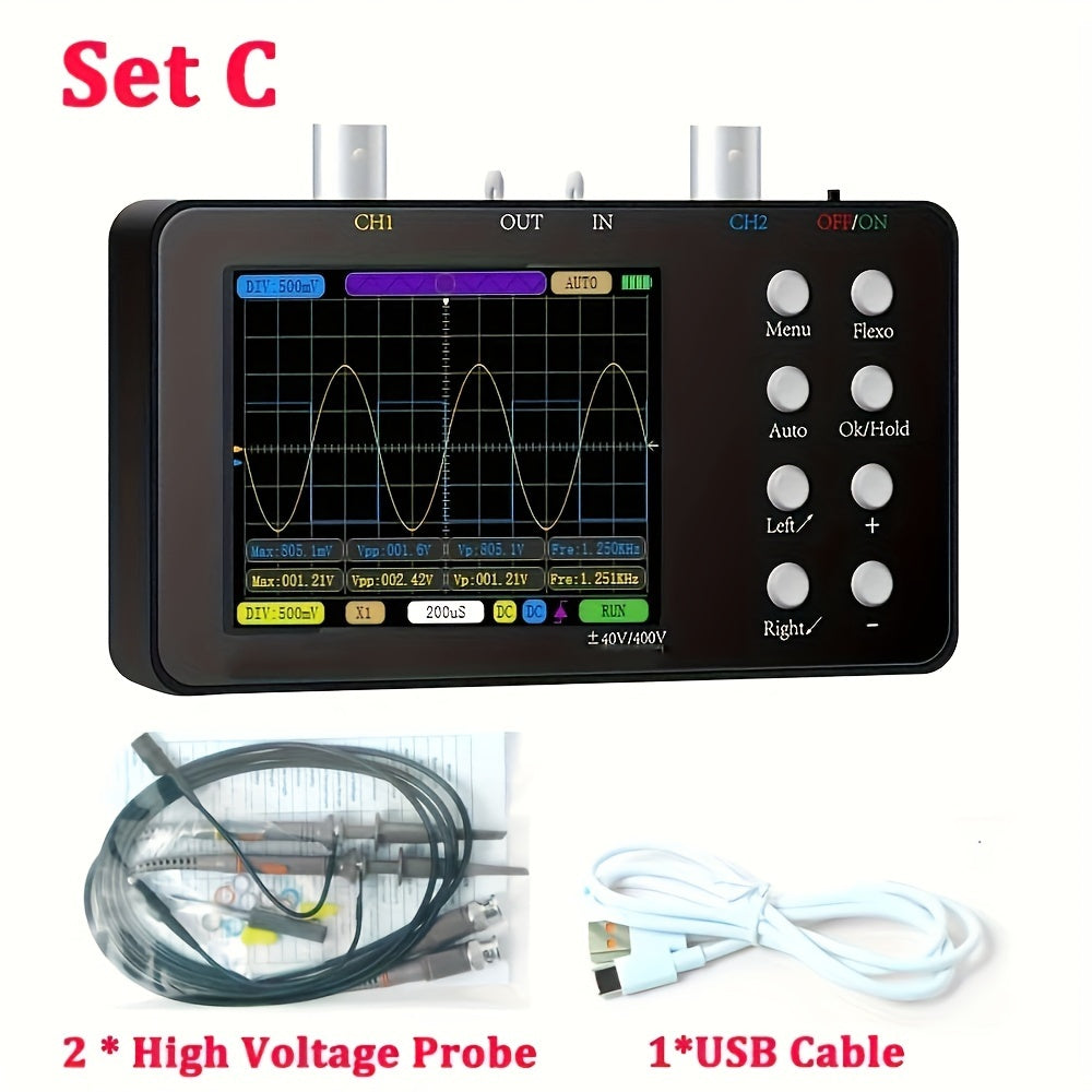 1pc Dual-channel Digital Oscilloscope with 10M Analogue Bandwidth, 50M Sampling Rate, Lissajous Patterns, and 6A Current Waveform.