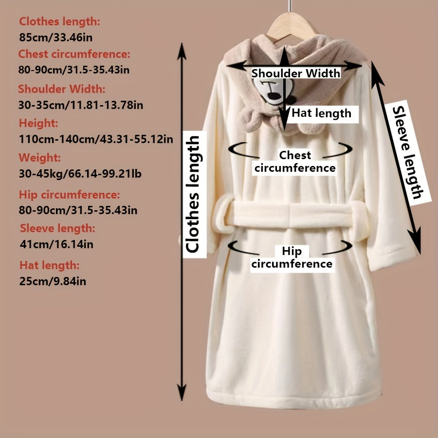Мягкий флисовый халат для детей с капюшоном, дизайн с мультяшным медведем и плотным теплом. Машинная стирка и идеально подходит для всех сезонов.