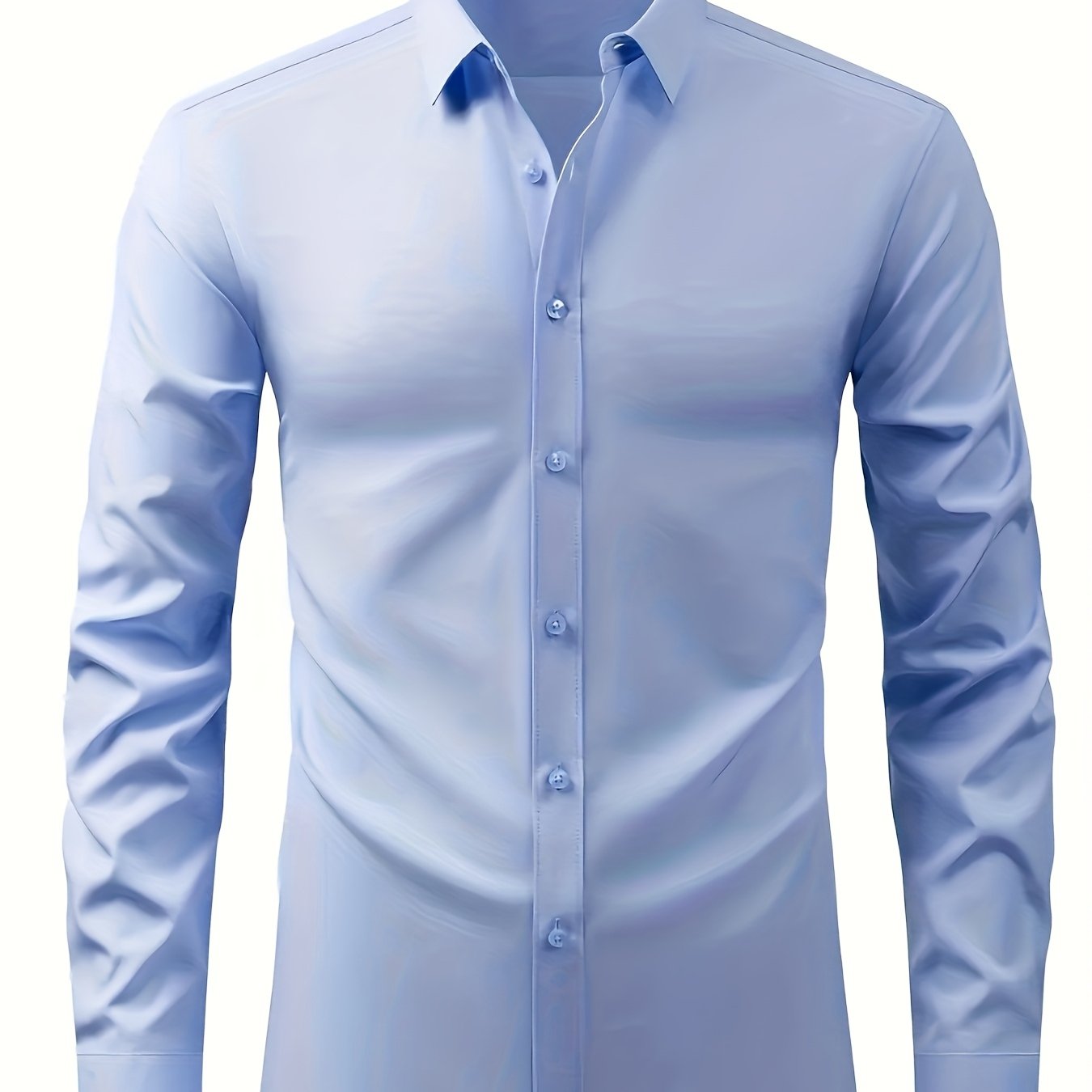 Men's elegant solid color long-sleeve shirt for all occasions. Regular fit, lightweight, and single-breasted with a lapel collar. Made of 94% polyester and 6% elastane woven fabric weighing