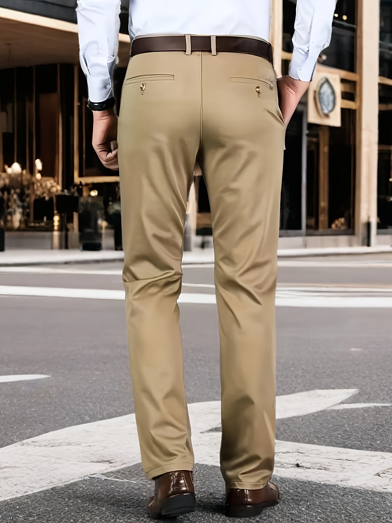 Men's formal solid color stretch dress pants with classic design for business