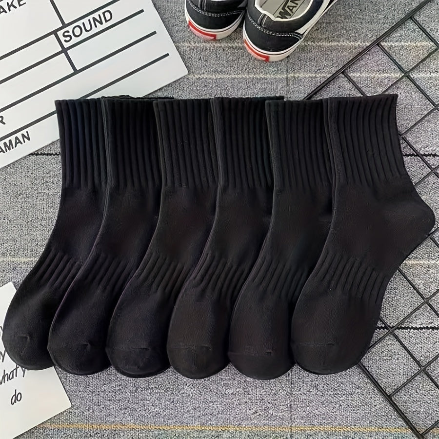 6 pairs of comfortable, breathable mid-tube ribbed socks for women.