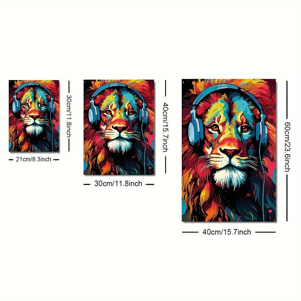 Canvas posters featuring modern art of animal earphones - tiger, wolf, and chimpanzees. Ideal for gifting or decorating bedrooms, living rooms, or corridors. No frame included.