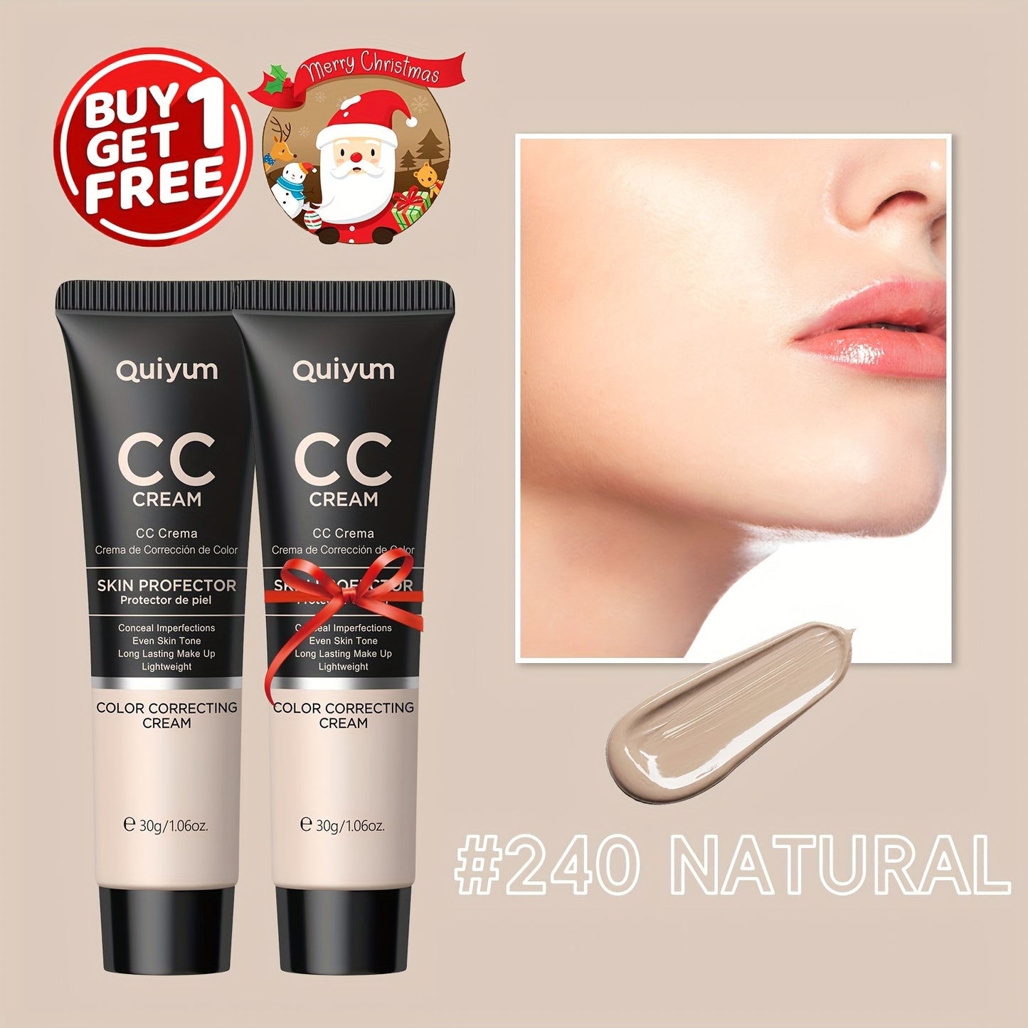 Quiyum CC Cream Buy 1 Get 1 Free, Waterproof Concealer Foundation, Glycerin-Enriched, Long-Lasting Coverage, Ideal Birthday Party Gift