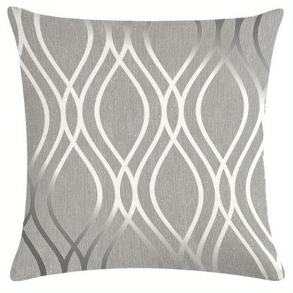 One square throw pillow cover with a simple geometric texture in gold and silver, suitable for home decoration. Does not include pillow core.