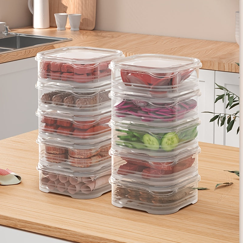 Clear Plastic Containers for Refrigerator with Lids - Set of 4, 8, or 10. Ideal for storing and keeping food fresh in the fridge. Dishwasher safe. Perfect for storing fruits, vegetables, dumplings, meat, ginger, garlic, green onions, and more. A