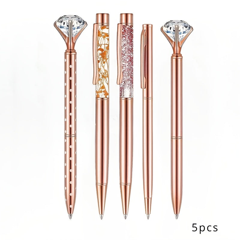 Metal Crystal Diamond Ballpoint Pens Set, includes 3-8 pieces with black and blue ink. Pretty and fancy pens for women, perfect for journaling or office use.