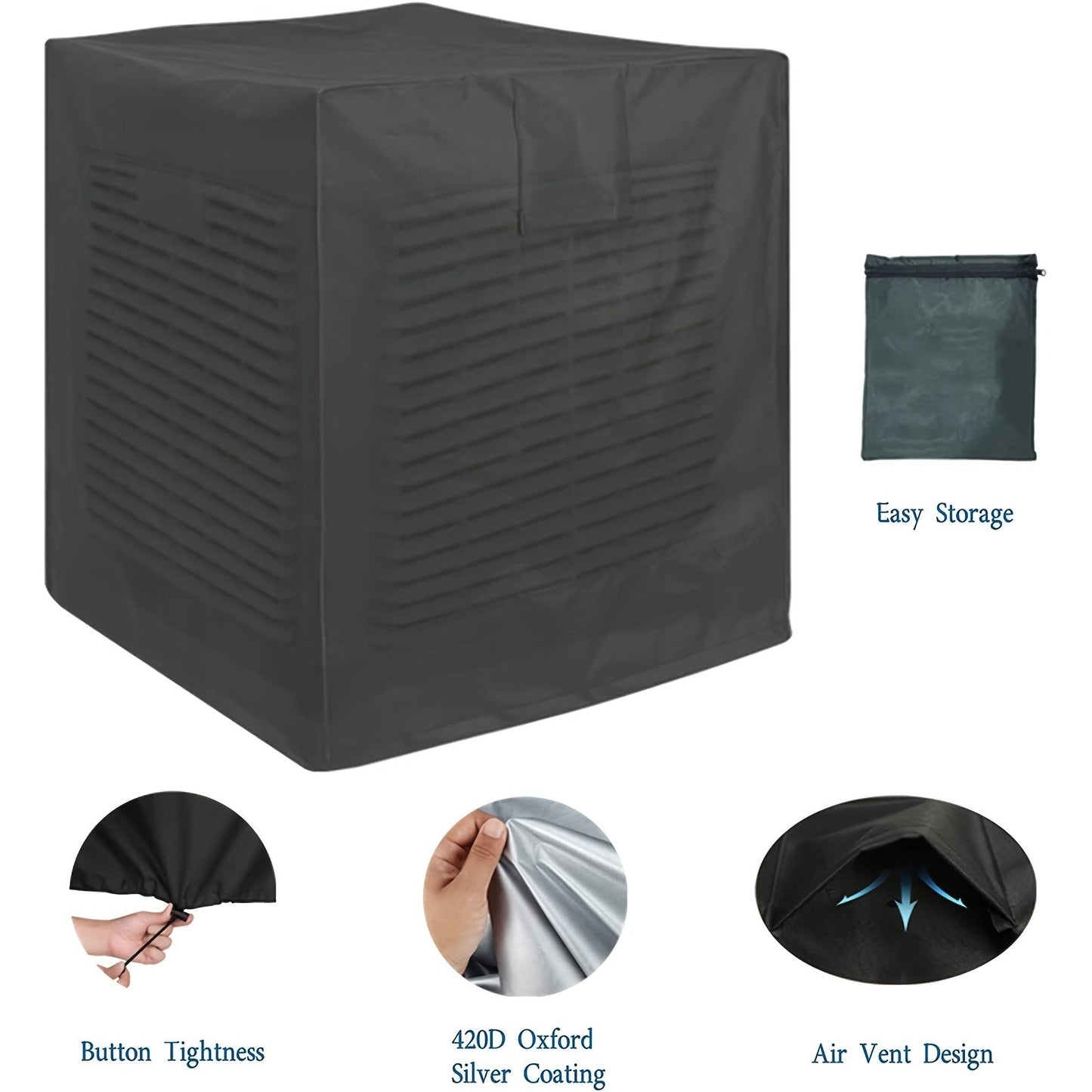 Cover your outdoor air conditioner all year round with this durable All-Weather Air Conditioner Cover. Made from 210D Oxford cloth, this cover is resistant to dust, rain, and sun, providing reliable protection for your square AC unit.