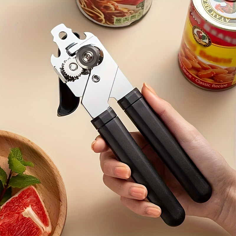 3-in-1 zanglamas po'latdan yasalgan qo'l can opener, oshxona uchun pichoq bilan