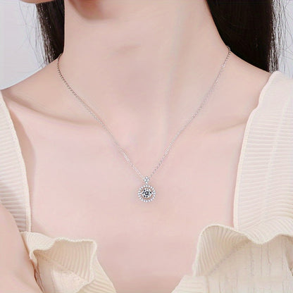 Trendy S925 sterling silver heart-shaped pendant with 0.8 carat moissanite stone, perfect for women. This necklace features an elegant clavicle chain design that is lightweight and easy to wear, weighing only 3.2g. Ideal for those who love to chase after