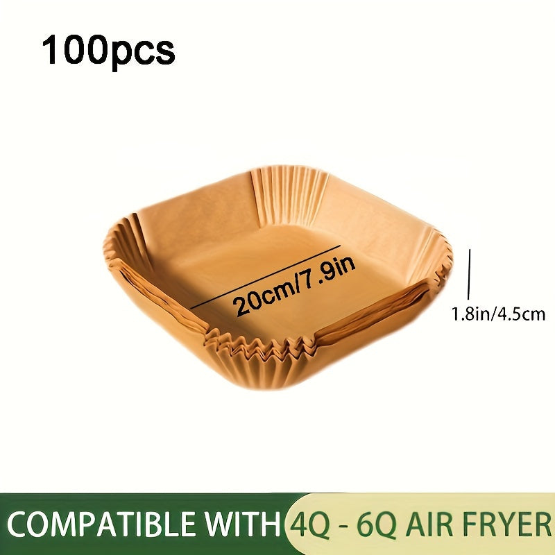 Disposable Air Fryer Liners available in packs of 30, 50, or 100 pieces. These liners come in two sizes, 16.0cm and 20.07cm, and can be used as Paper Air Fryer Liner Pots, Paper Basket Bowls, Baking Trays, and Oven Accessories. They are essential Baking