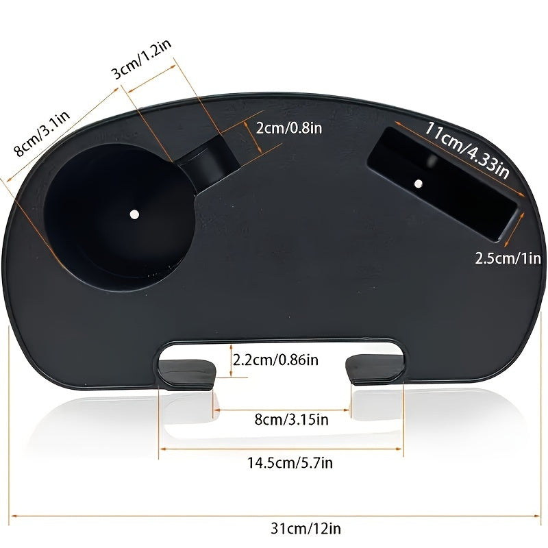 Accessory tray with cup holder and phone slot for your zero gravity chair - Black plastic, durable and easy to clip on, no power needed, fits most chairs.