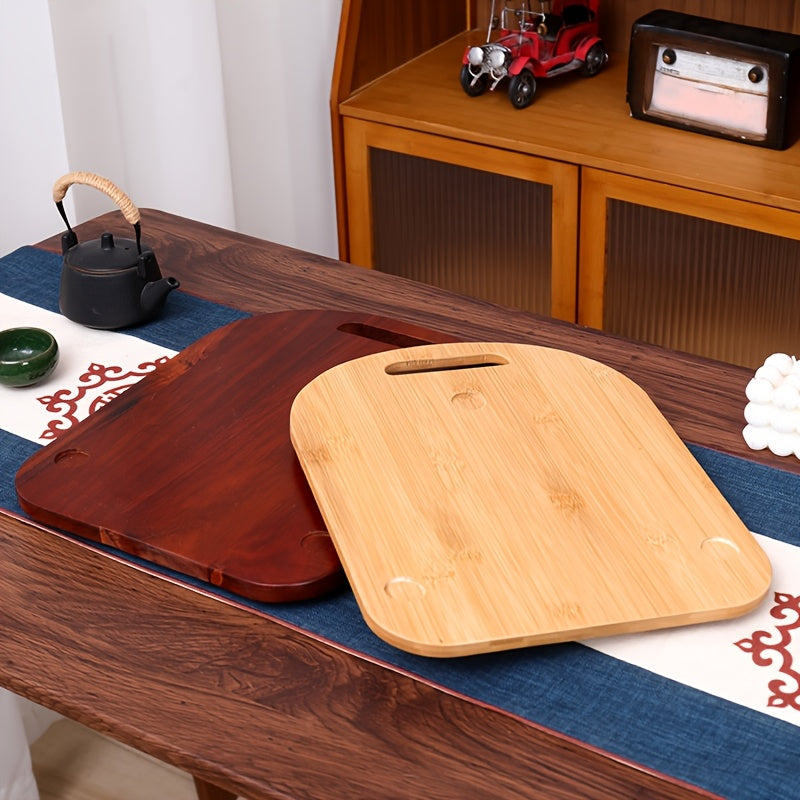 Sliding mat for kitchen made of durable bamboo with non-slip rubber feet, ideal for coffee maker, mixer, and small appliances, perfect for camping, cooking, and dining purposes.