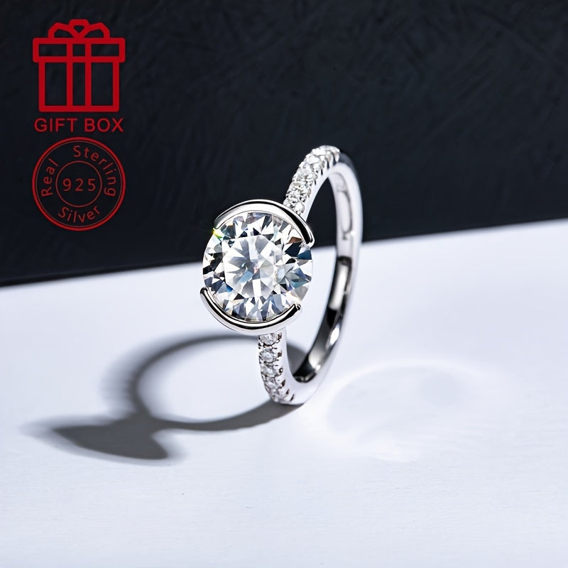 Stylish 925 Sterling Silver Moissanite Ring featuring a 9.0mm Half-Wrap Design, 3CT Total Carat Weight, and Lightweight 3.7g - Ideal for Wedding, Anniversary, or Gift Giving. A unique piece for Women's Fashion, a perfect Friend or Bridesmaid Gift option.