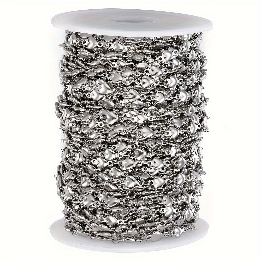 Heart Beads Stainless Steel Chain, 1 meter long (39.37 inches), ideal for jewelry making