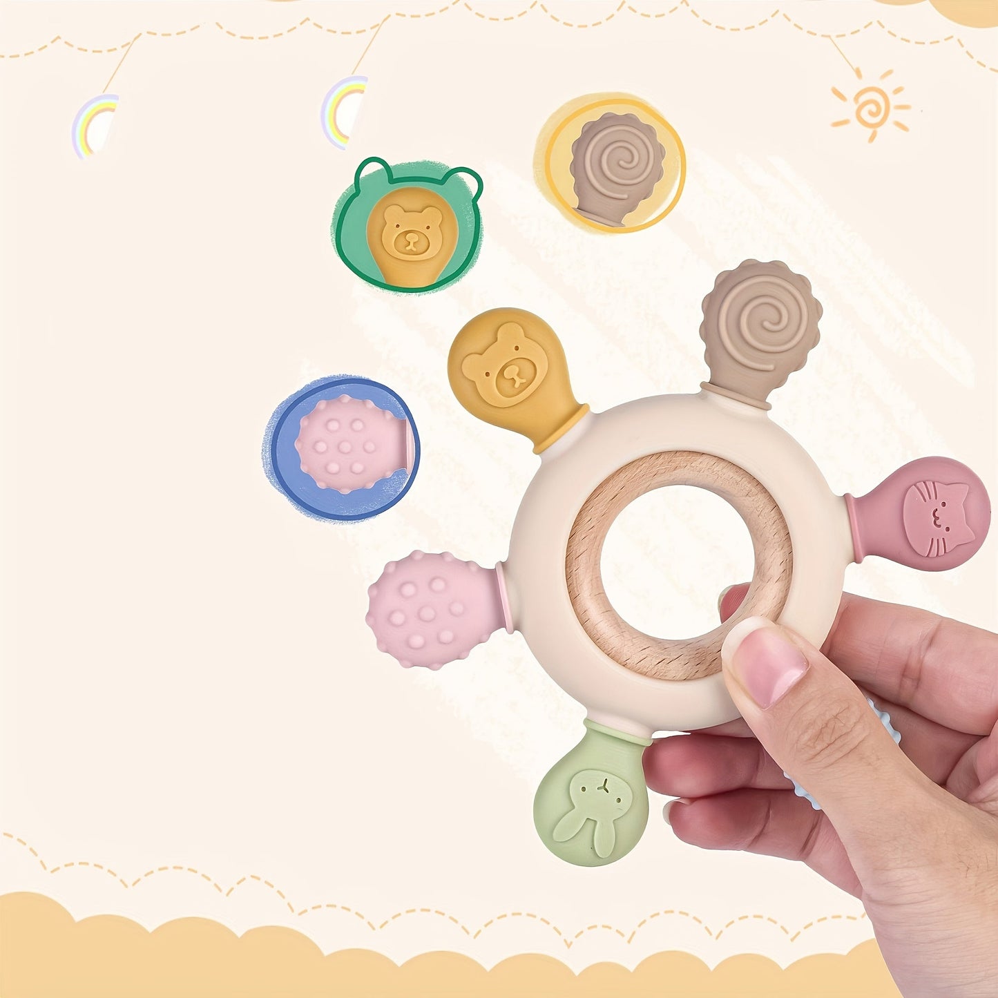 TYRY.HU Youngsters Teething Toy - BPA-Free Silicone Rudder with Wooden Ring, A Great Gift for Babies and Toddlers, Perfect for Holiday Celebrations and Baby Showers, by TYRY.HU