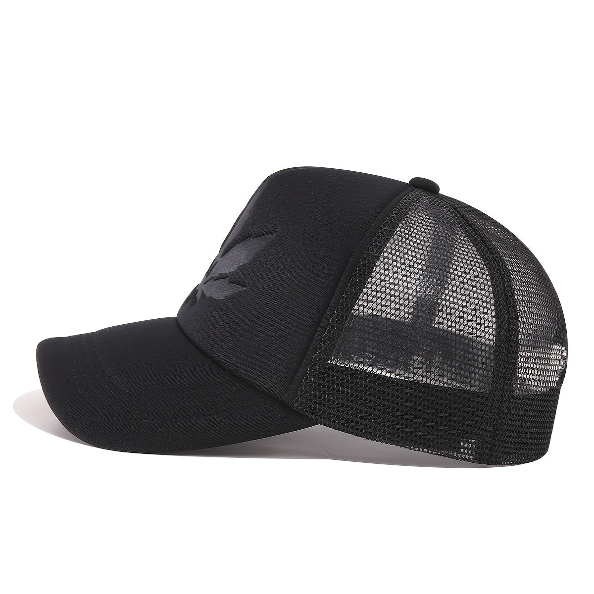 OKOIUM Maple Leaf Embossed Baseball Cap - Breathable mesh back, polyester, casual style for outdoor sports, available in black, blue, red.