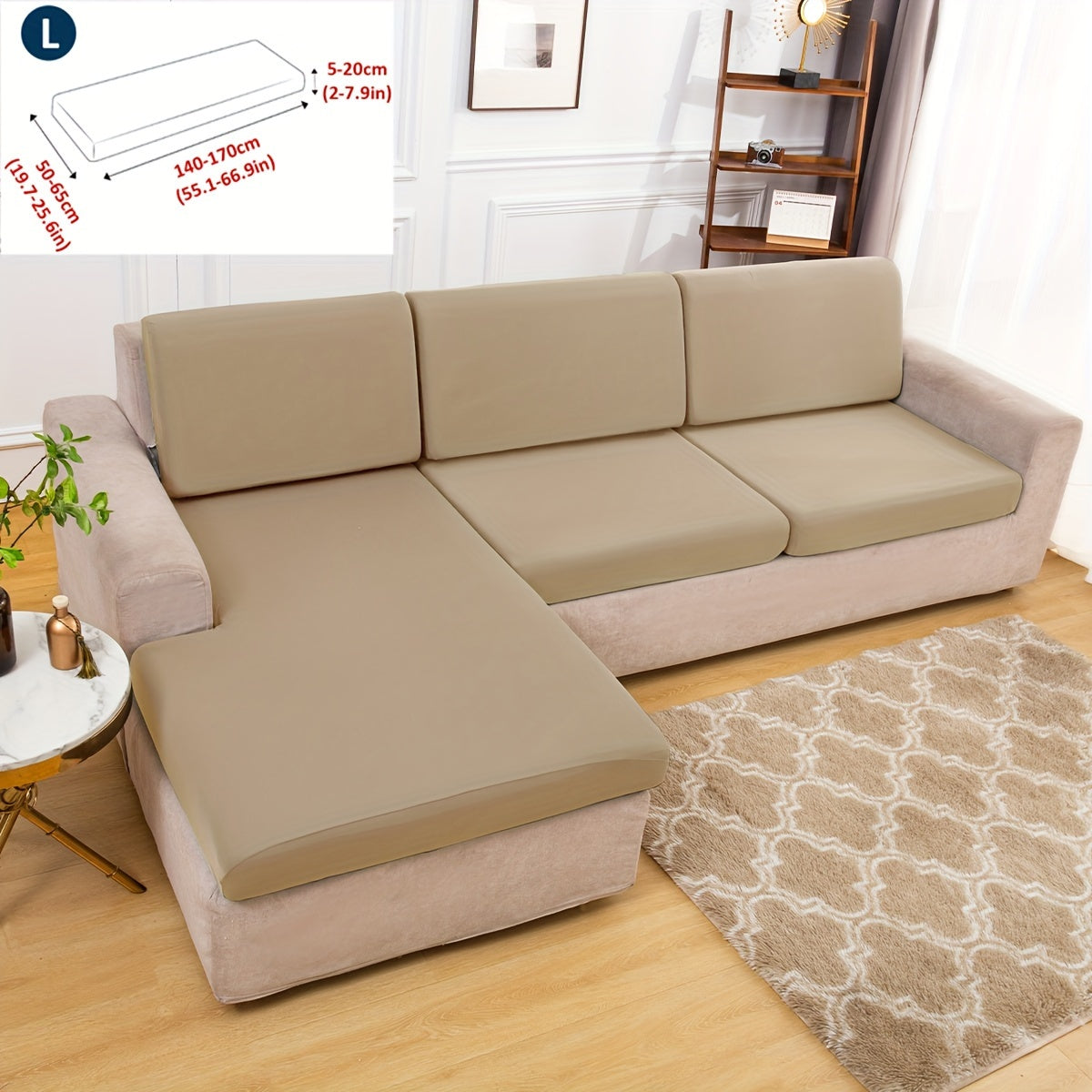 Stretch sofa seat cover to protect living room cushion.