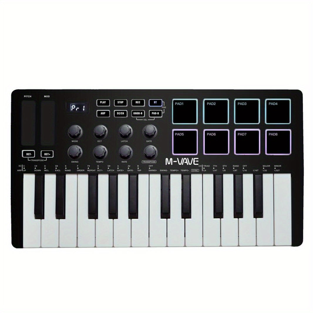 Портативная USB MIDI клавиатура с 25 клавишами, 8 пэдами, 8 ручками и RGB подсветкой. С праздником Ид аль-Адха!