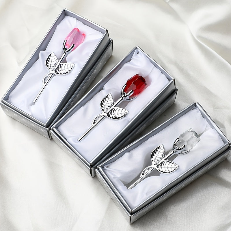 Valentine's Day gift: Crystal Glass Rose Flower in Mini Forever Red Golden Artificial Rose Box for Girlfriend, Wedding Guest, Cool Mom, Mother's Day, and Wedding favors.