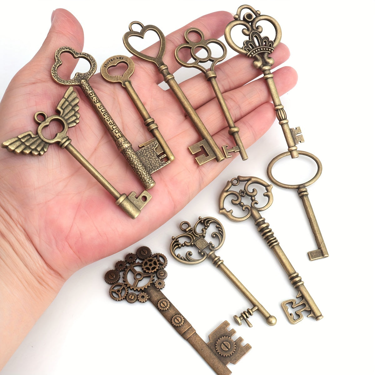 Collection Of 10 Unique Vintage Skull Keychains In Steampunk Style, Available in Antique Bronze or Antique Silver for DIY Jewelry Making