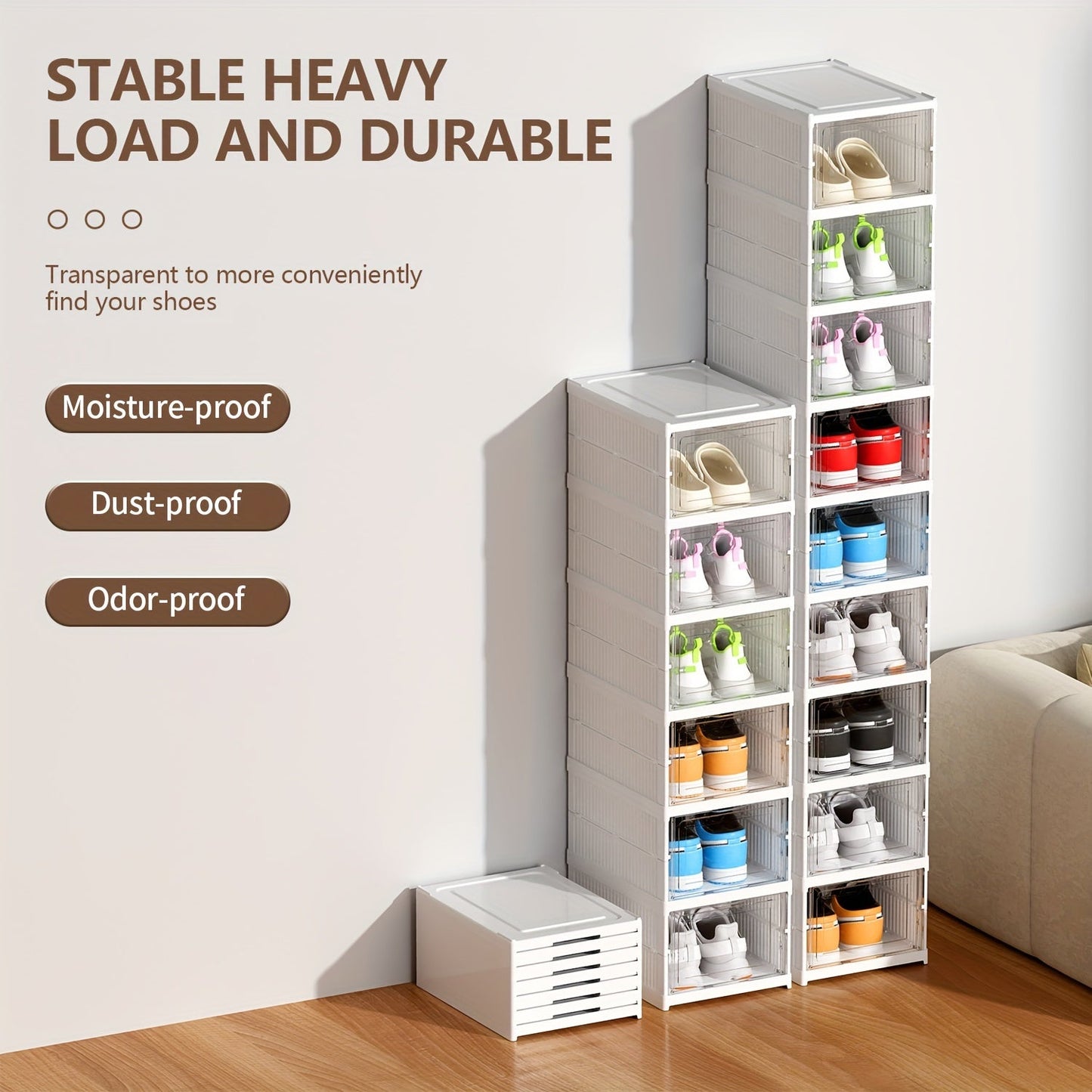 Foldable Shoe Storage Box with 3 Tiers: 26cm Wide, One-Piece Design for Quick and Easy Use, Transparent and Dust-Proof, Perfect for Different Room Styles