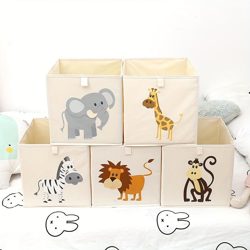 24L Oxford Cloth Folding Storage Basket for organizing kids' toys, clothes, and miscellaneous items in the living room, featuring a cute animal pattern from WHICHLIFE.