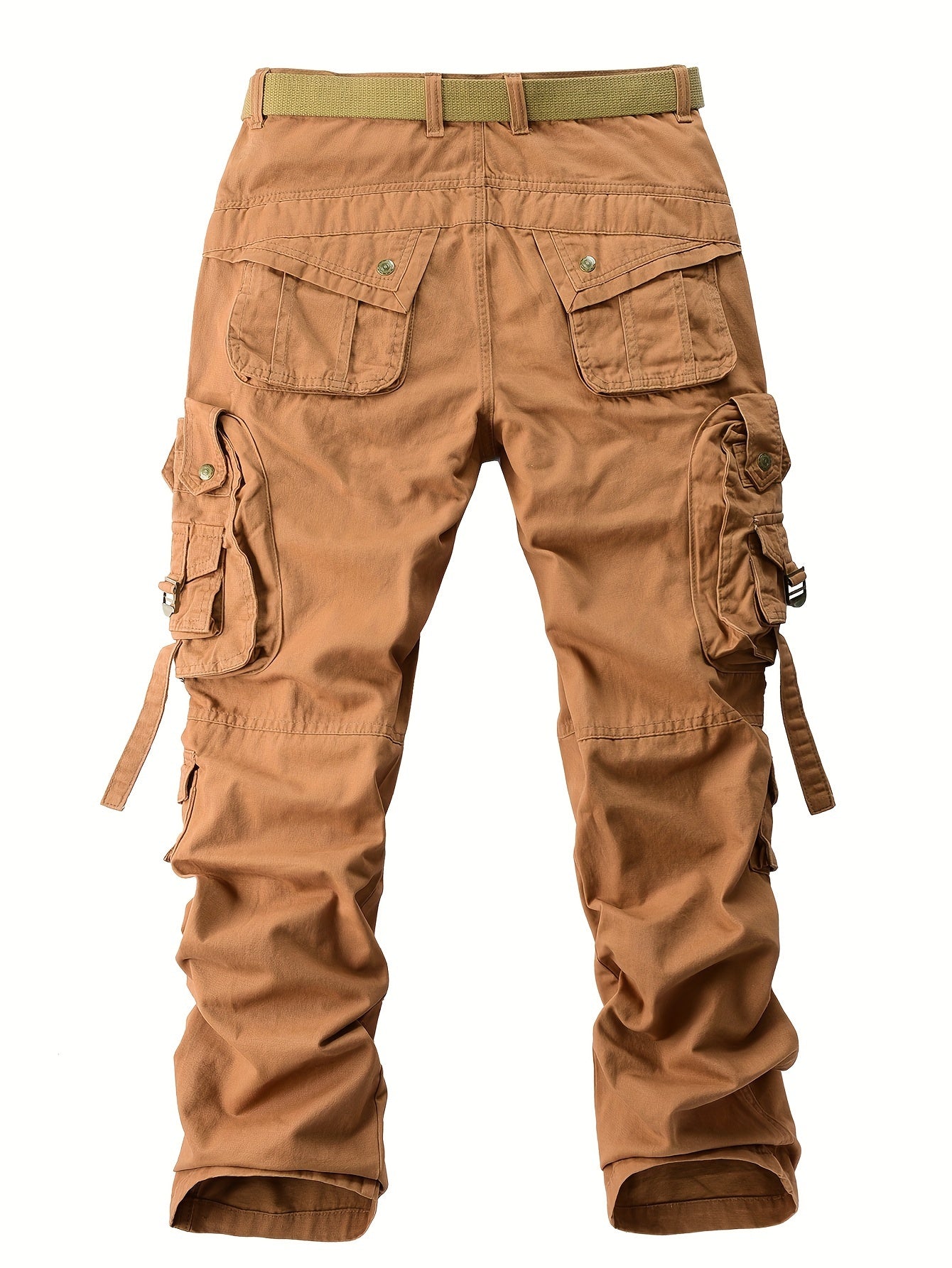 Men's vintage heavy-duty cotton cargo pants with multiple pockets, zipper fly, and loose fit for all-season work wear.