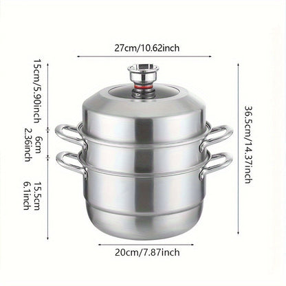 The 5-Piece Stainless Steel Multipot Set with Timer is a complete set that includes 1 Soup Pot, 1 Steamer Basket, 2 Steamer Inserts, and Lid. With its versatile steaming and cooking capabilities, programmable smart timer, and hands-free operation, this