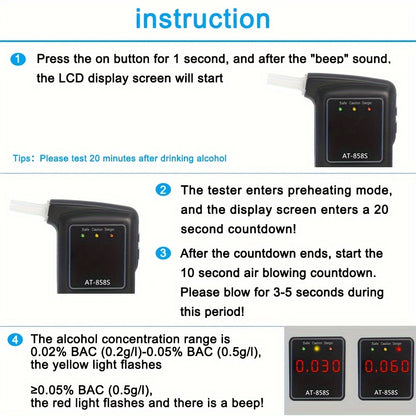 1 Set High Precision Digital Breath Alcohol Tester with 10 Free Blowing Nozzles