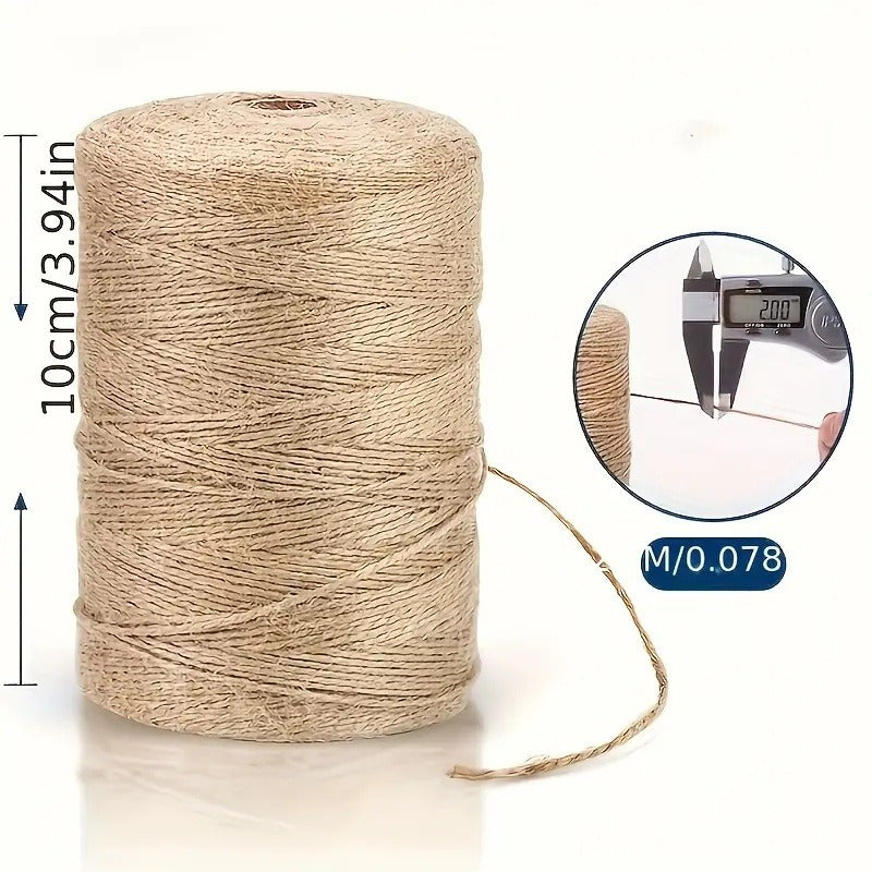 Durable 656-foot jute rope, 2mm thick, perfect for crafts, gardening, gift wrapping, and artistic decorations.