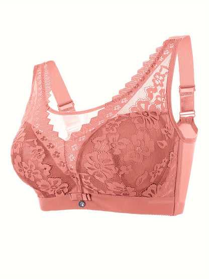 Stylish lace bra with support and slimming features for large sizes.