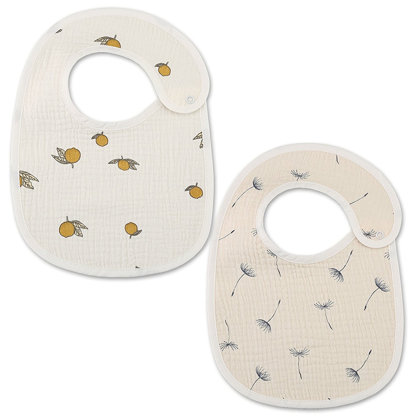 Set of 2 Cotton Gauze Bibs in U-Shaped Design, Waterproof Printed Burp Cloths and Saliva Towels for Boys and Girls