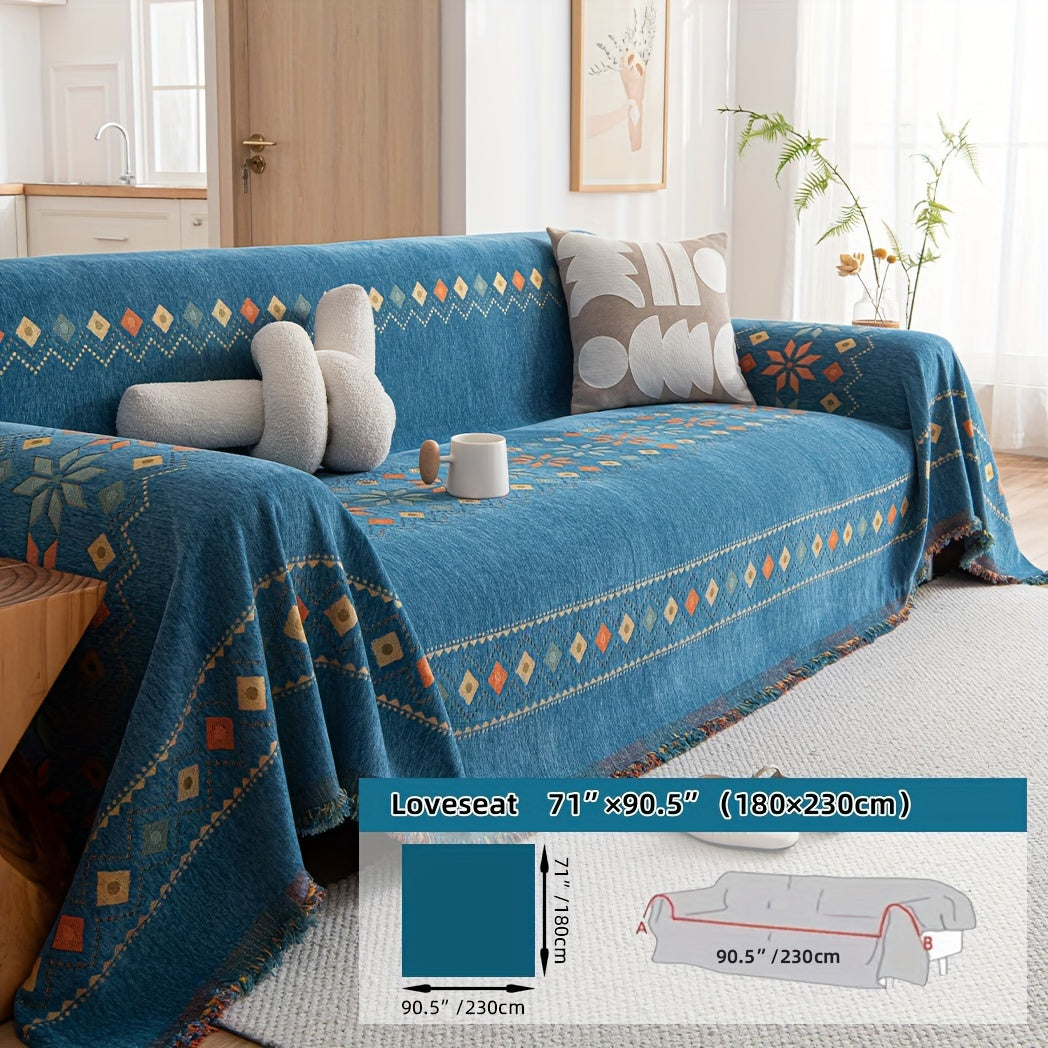 Boho-style sofa cover for all seasons with non-slip feature, suitable for bedroom, office, living room, and home decor.