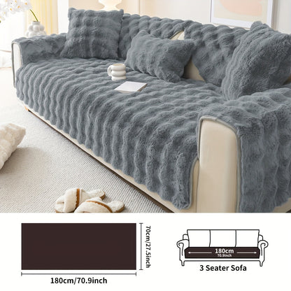 1pc Thick Plush Sofa Cover - Imitation Rabbit Material, Perfect for Winter, Protects Furniture in Bedroom, Office, Living Room.