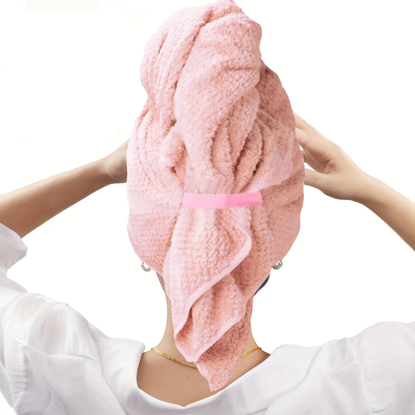 Large microfiber hair towel with elastic band, anti-frizz, quick-dry, ultra soft, 23x41in.