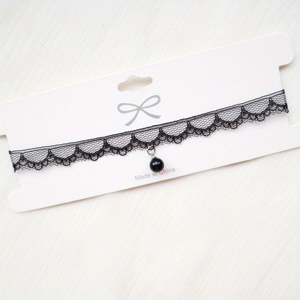 Vintage Style Black Lace Choker Necklace with Pendant - Perfect for Parties and Evening Events, Great Valentine's Day Gift, Featuring a Bone Chain for a Sexy Look