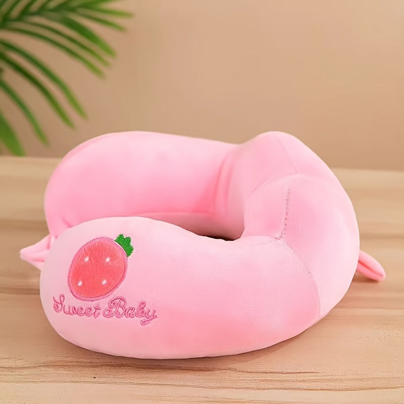 This travel pillow features a U-shaped design for neck support, with a lightweight and non-allergenic construction. The medium softness makes it comfortable for use in both home and car. The pillow has a polyester cover and polyester fiber fill, with a