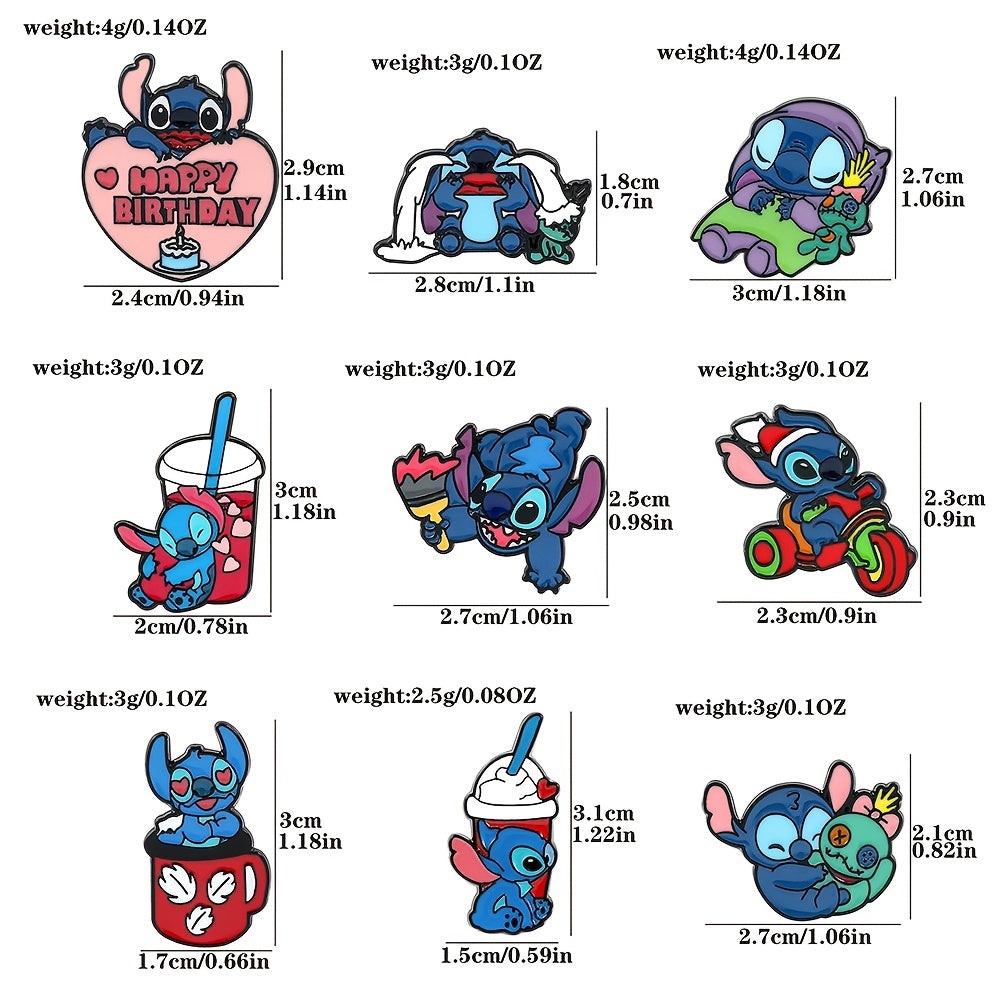 Set of 4/5/9 Disney Stitch Enamel Pins, Adorable Cartoon Zinc Alloy Brooches with Assorted Designs for Clothing and Backpacks, Perfect for Everyday or Special Occasions.