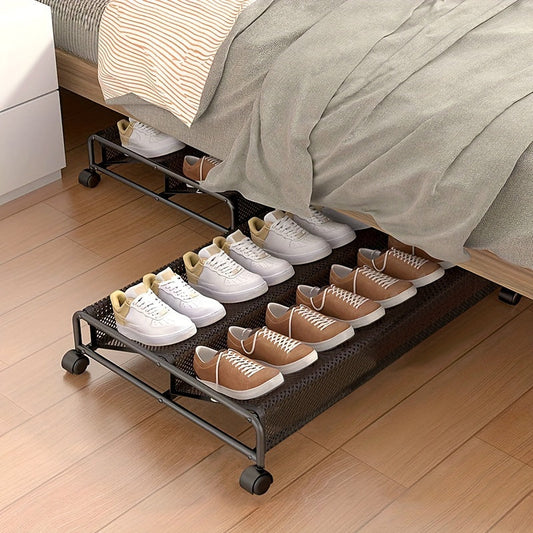 Keep Your Shoes Neat and Tidy with our Space-Saving Under-Bed Shoe Rack featuring 360° Swivel Wheels - Sturdy Metal Organizer for Effortless Shoe Storage and Organization, Convenient Sliding Design Perfect for Bedroom, Dorm, and Home Use