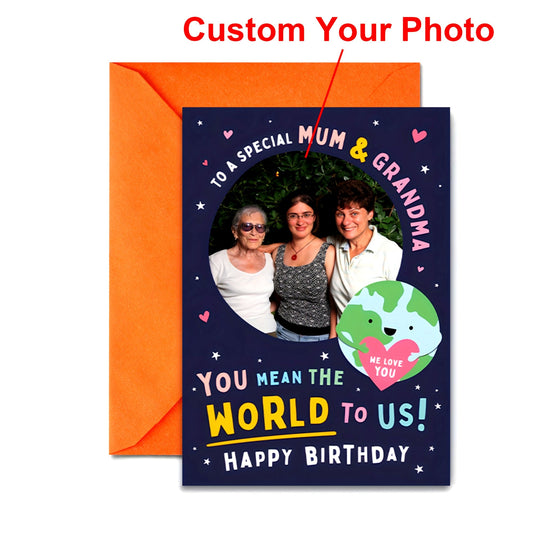 Happy Birthday Mum Thank You Card 1pc – A Creative and Cute Blessing Card with a Personalized Photo, Customized Picture Greeting Card to Show Our Love for You. The Perfect Mother's Day Gift!