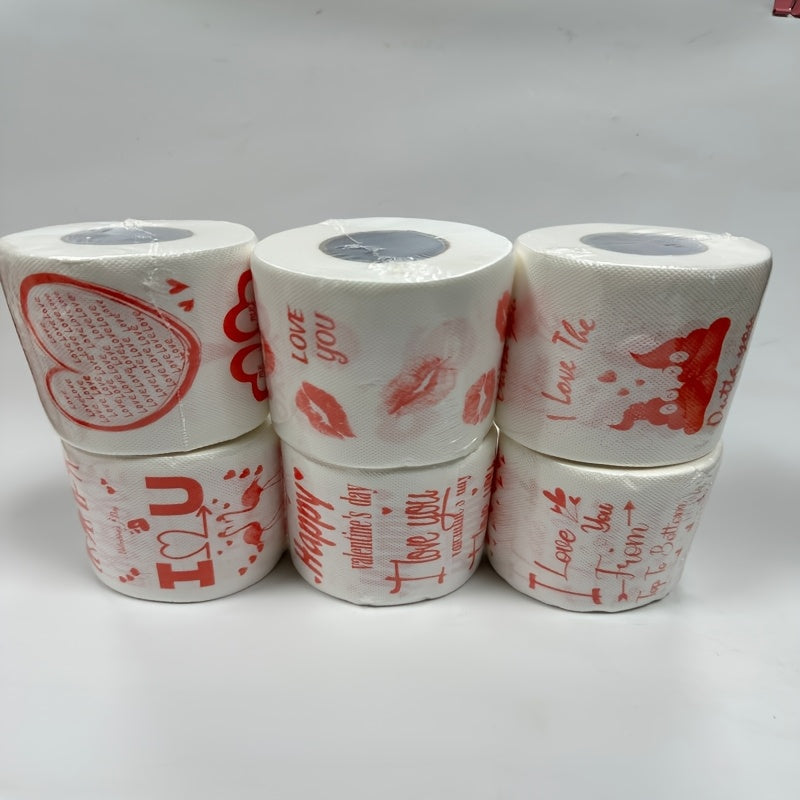 Each pack contains 2 rolls of whimsical and creative printed toilet paper, featuring a fun mix of birthday, wedding, and Valentine's Day themes. There are 6 unique combinations to choose from, including flamingos, XOXO, Cupid, red lips, hot kisses, LOVE