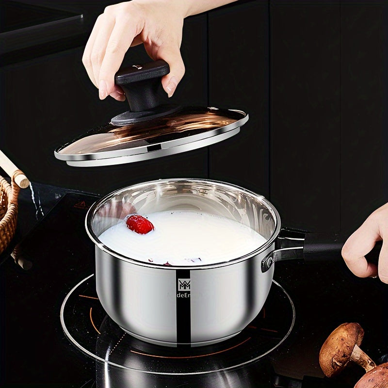 Stainless Steel Cookware Set - Includes 17.3cm Milk Pot and 21.59cm Soup Pot, Easy to Clean, Compatible with Gas Stove, Suitable for All Types of Stovetops