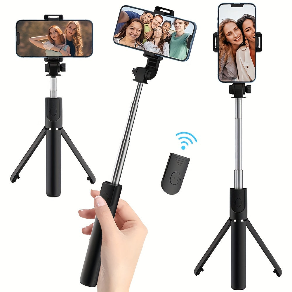 Specialized floor tripod with mini rotating phone holder and wireless selfie stick for stable vlogging and live streaming on the go.