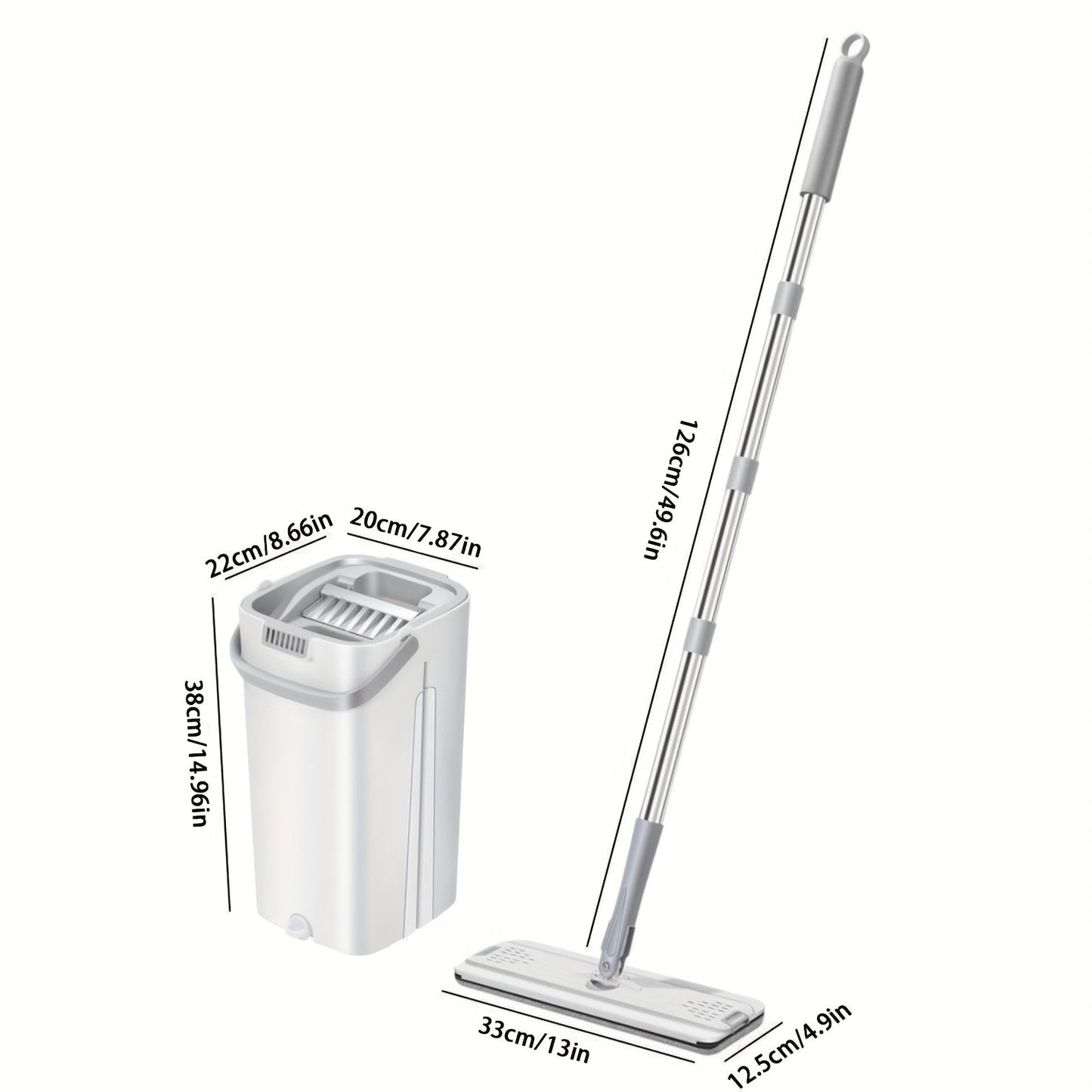 Lazy Mop and Bucket Set - 1 Piece, Includes Water Wringer, Stainless Steel Flat Mop System for Living Room, Bedroom, Bathroom, Toilet, Kitchen. Comes with 60-Inch Mop and 4 Reusable Microfiber Pads. Hands-Free Floor Cleaning Kit Included.