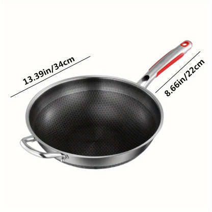 Stainless Steel Frying Pan with Lid and Handle - Perfect for Induction Cooker, Gas Stove, and Camping - Non-Stick Pan for Cooking Fish, Eggs, and Steak - Available in 32cm, 34cm, and 36cm Sizes