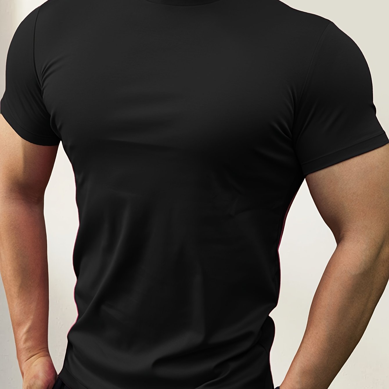 Men's slim-fit short-sleeve t-shirt with stand-up collar, ideal for outdoor activities, gym wear, or layering.