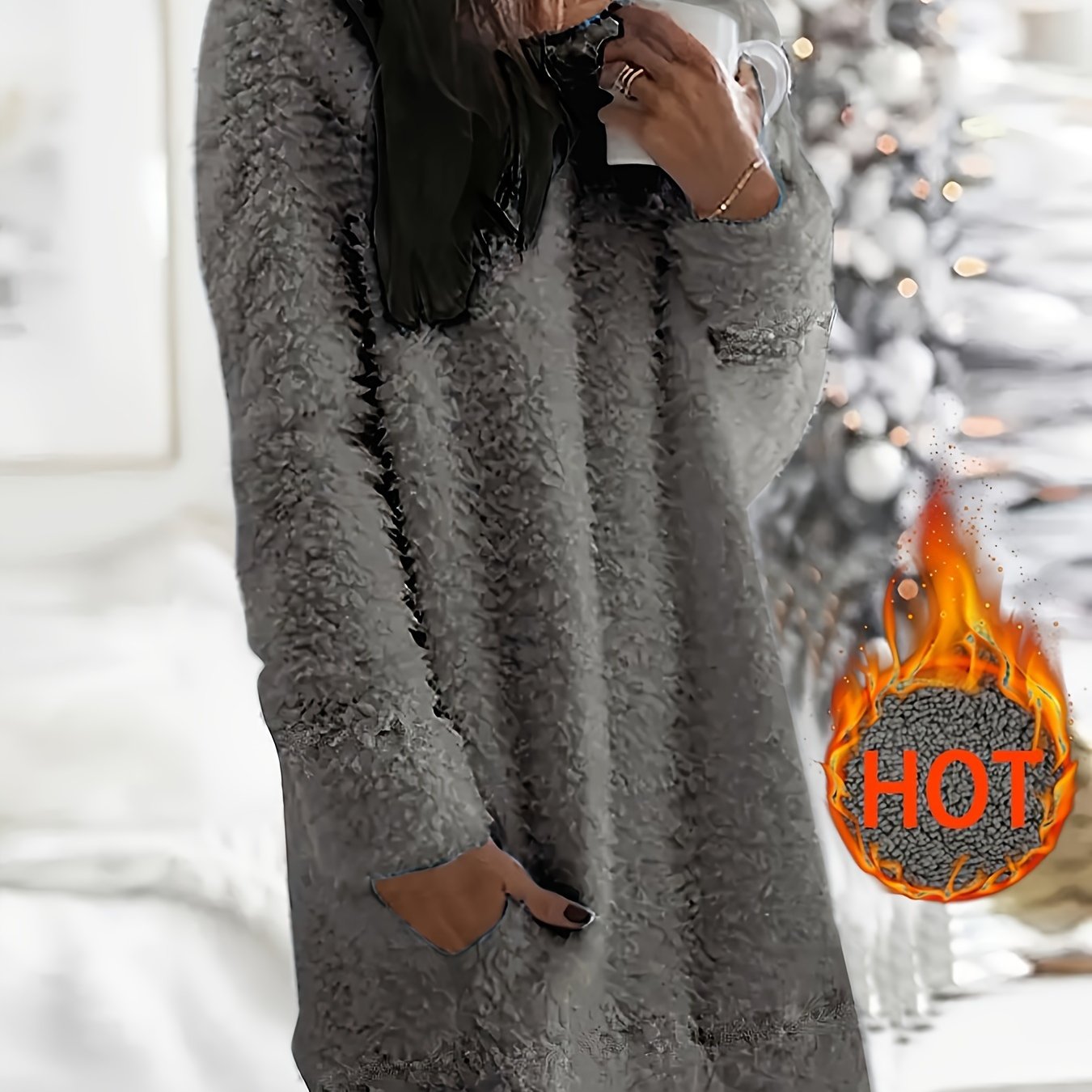 Women's loungewear dress made of cozy fleece with pockets, perfect for autumn/winter.