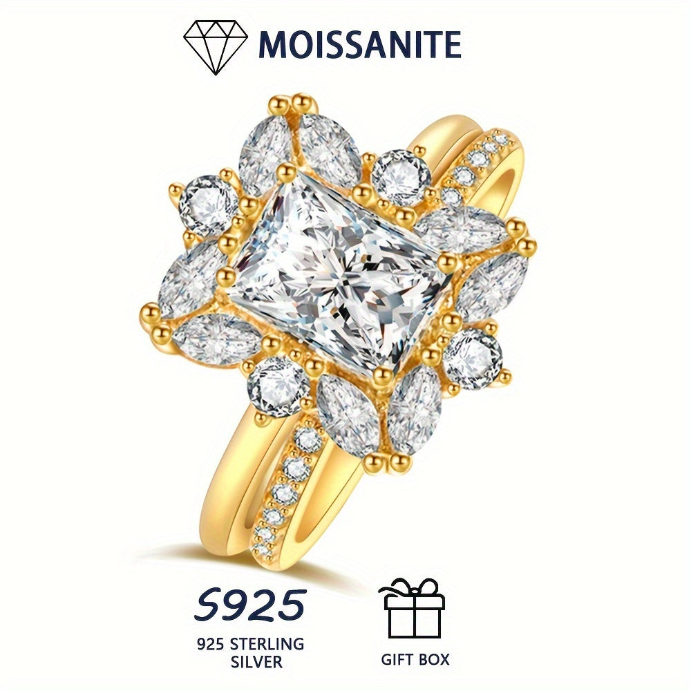 Stunning 1-2ct Moissanite Stacking Ring with Golden Finish - Made with Hypoallergenic S925 Sterling Silver, Ideal for Engagement & Wedding Presents. Includes Certificate and Elegant Gift Box.