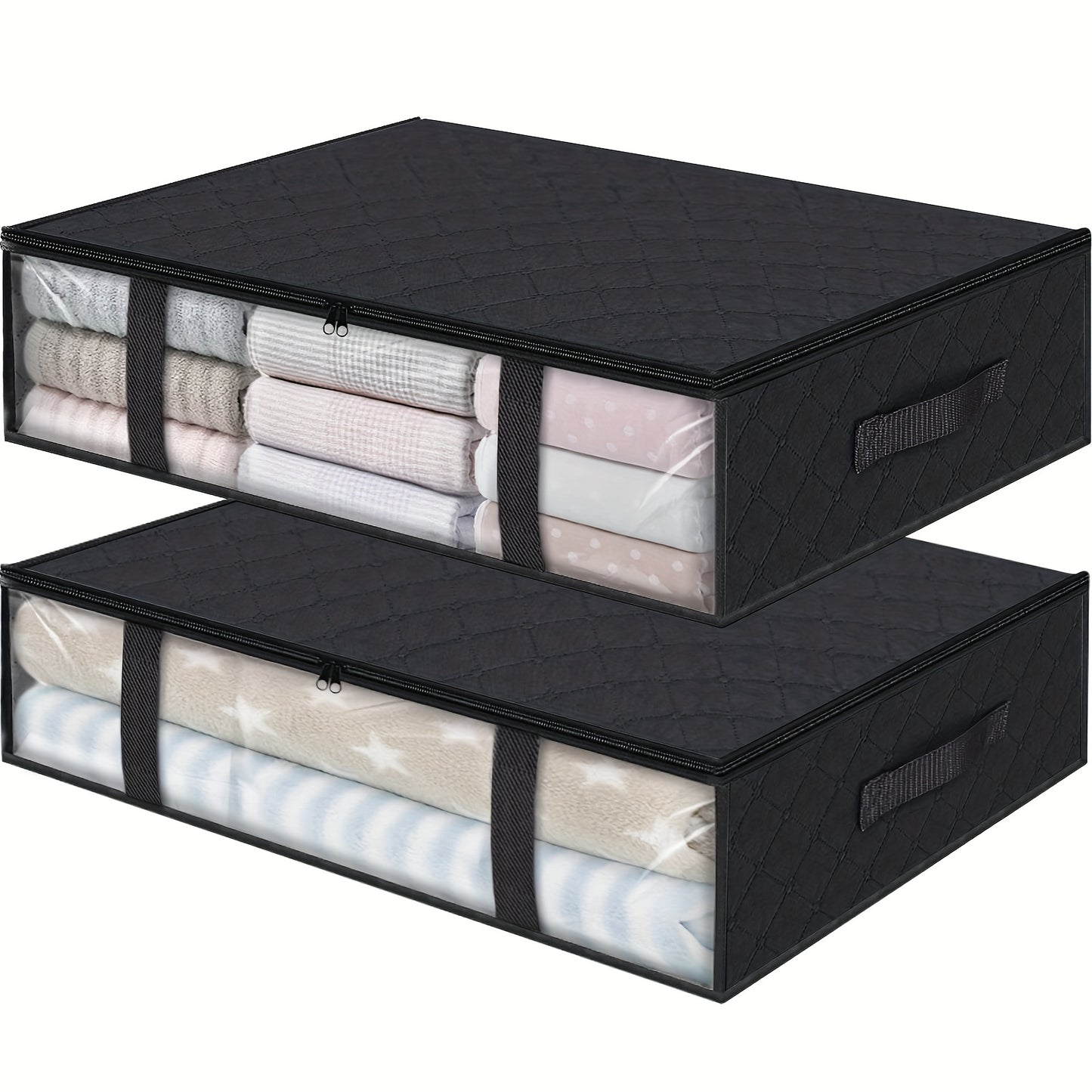 2 Under Bed Storage Bags with Durable Handles - Large Capacity, Foldable Organizers for Clothes, Bedding, and Toys.